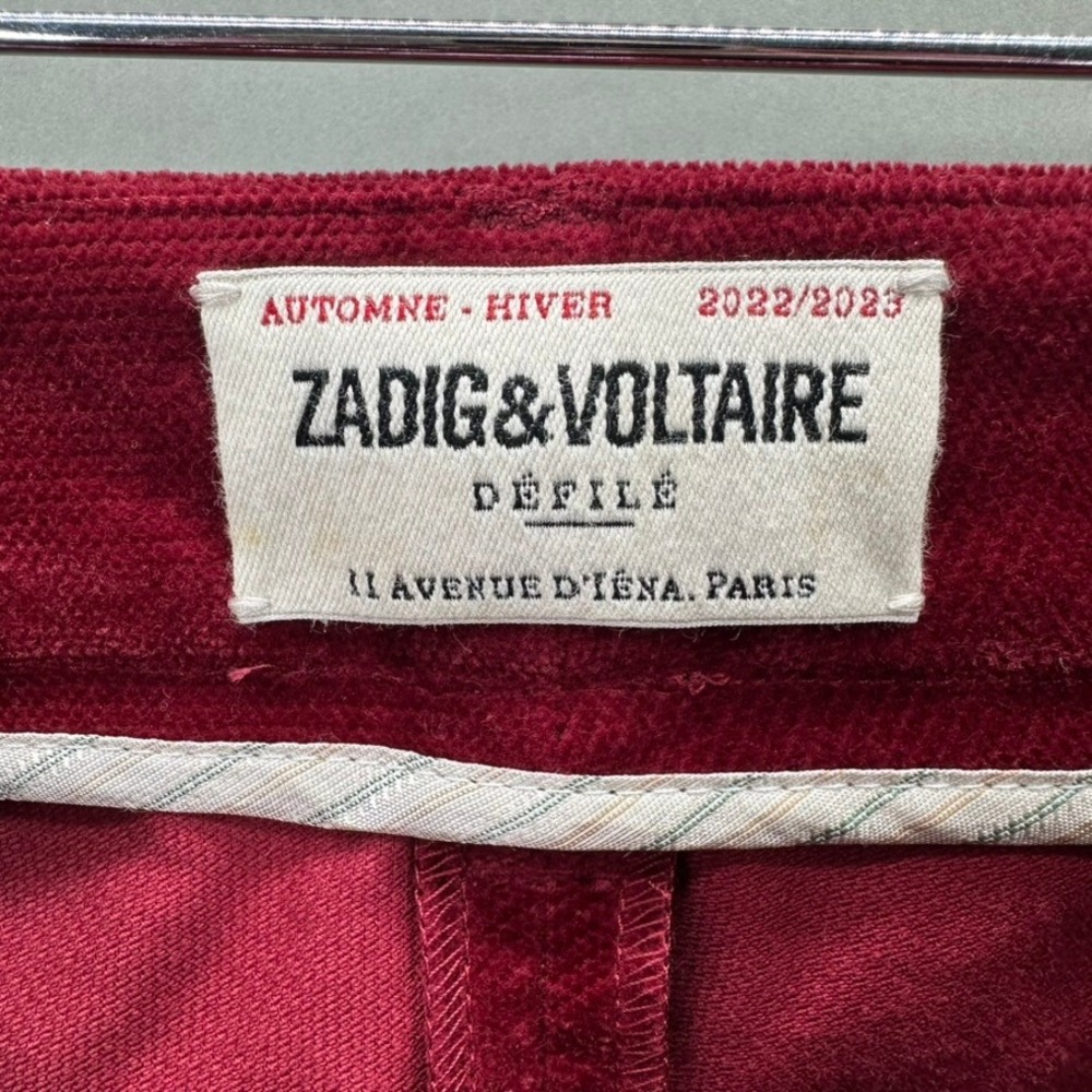 Zadig & Voltaire Pesto Velvet Pants Womens Size S Red Straight Leg‎ Party Glam - Picture 9 of 12